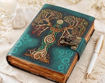 Handmade Tree of Life Journal, Vintage Leather Diary, Old Paper Notebook , Writing Journal
