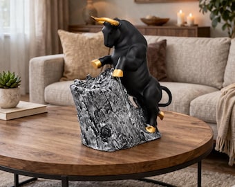 Luxury Bull Figurine | Antique Geometric Resin Sculpture | Statement Home Decor