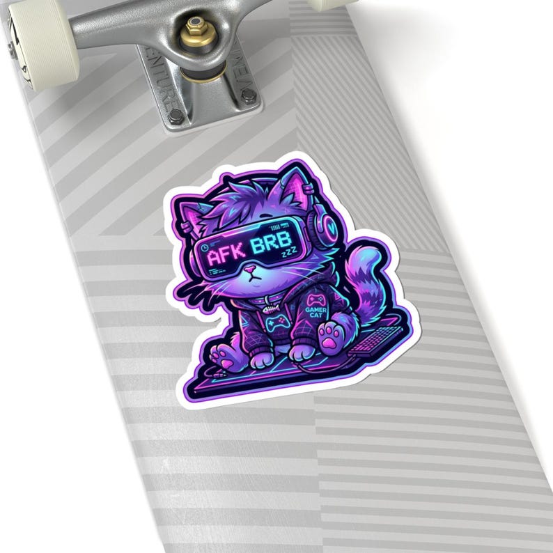 AFK Gamer Cat Sticker | Cyberpunk Kitty, Neon Synthwave Decal - Etsy