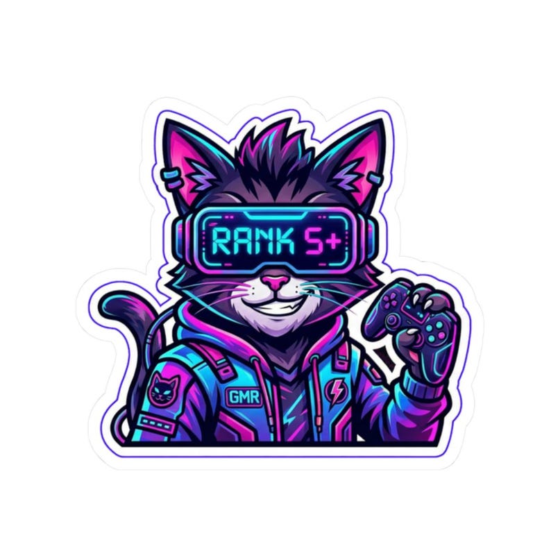 Cyberpunk Gamer Cat Sticker | Neon Synthwave Hacker Kitty Decal - Etsy