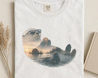 Vintage Otter Graphic Shirt, Funny Sea Otter Tee, Coastal Sunset Aesthetic, Forest Scenery, Gift for Wildlife Fans, Wildlife Photography Tee