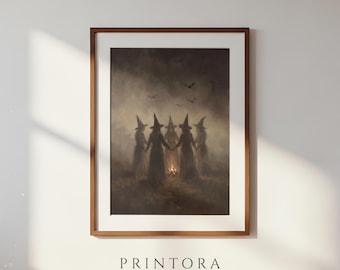 The Circle-Gothic Halloween Painting-Dark Moody Wall Art-Dark Academia Halloween-Digital Download