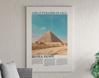 Great Pyramid of Giza Print, Egypt Wall Art, Vintage Travel Poster ...