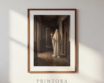 Ghost with a Candle-Vintage Ghost Wall Art-Dark Moody Wall Art-Dark Academia Halloween-Digital Download