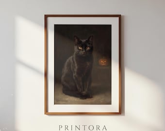 The Black Cat Portrait-Gothic Animal Wall Art-Dark Moody Wall Art-Dark Academia Decor-Digital Download