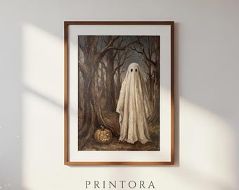 Ghost in the Woods-Vintage Halloween Art-Dark Moody Wall Decor-Antique Ghost Oil Painting-Digital Download