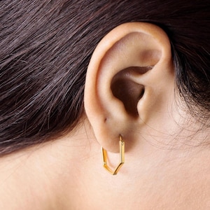 Geometrische zeshoekige oorringen | 925 sterlingzilveren vergulde minimalistische sieraden | Cadeau voor haar vrouwen