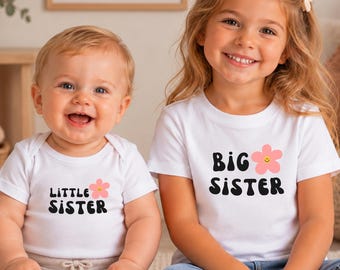 Geschwister Outfit Big Sister u. Little Sister | T-Shirt für große Schwester u. Babybody für kleine Schwester | Partnerlook | Geschenk