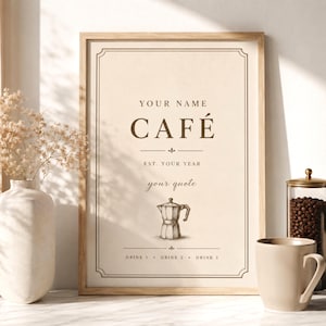 パーソナライズされたコーヒーバープリント、カスタムカフェポスター、コーヒーコーナー装飾、ミニマリストキッチンウォールアート、ジャパンディコーヒーステーションサイン