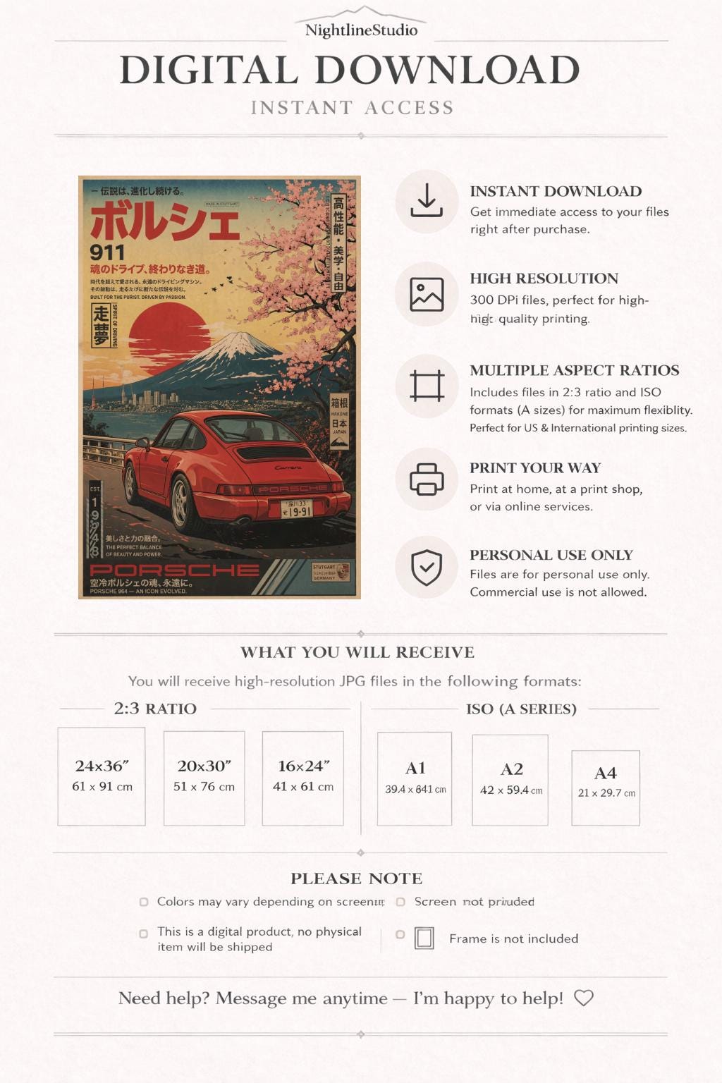 Retro Japanese Porsche 911 Poster With Cherry Blossom, Vintage