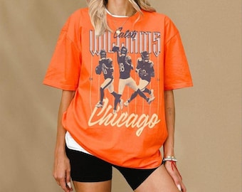 Caleb Williams Shirt, Vintage Chicago Football Jersey, Retro Navy & Orange Caleb Williams Bootleg Graphic T-Shirt