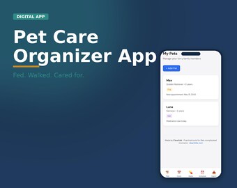 Tierpflege Organizer App | Tierarzttermine, Medikamente & Gesundheitsakten | Multi-Pet-Kontrolle