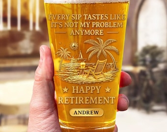Personalized Happy Retirement Beer Glass, Funny Retirement Gifts For Women Men, Fucking Quitter, Gift for Coworker, Office Gift