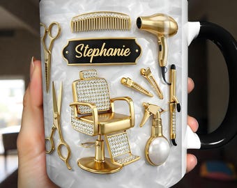 Personalized Beauty Salon 3D Effect Coffee Mug, Gift for Hairdresser, Custom Hair Stylist Mug Gift For Her, Birthday Gift Idea