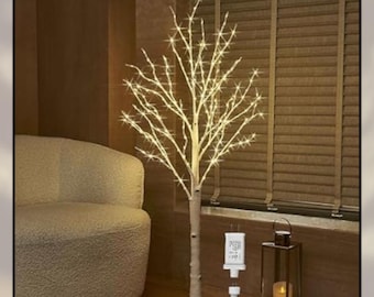 2 feet Fairy Light Tree Lamp with Timer –144 LED DIY Birch Tabletop Tree, USB & Battery Operated Warm White Lights for Home Decor, Wedding