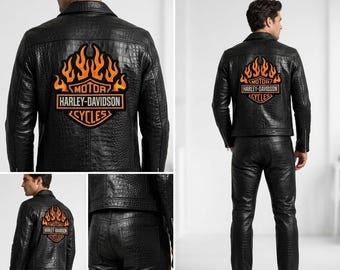 Men's Harley Davidson Inspired Crocodile Texture Leather Biker Suit –  Genuine Cowhide Leather Racing Jacket & Pants Best Gifts For Him