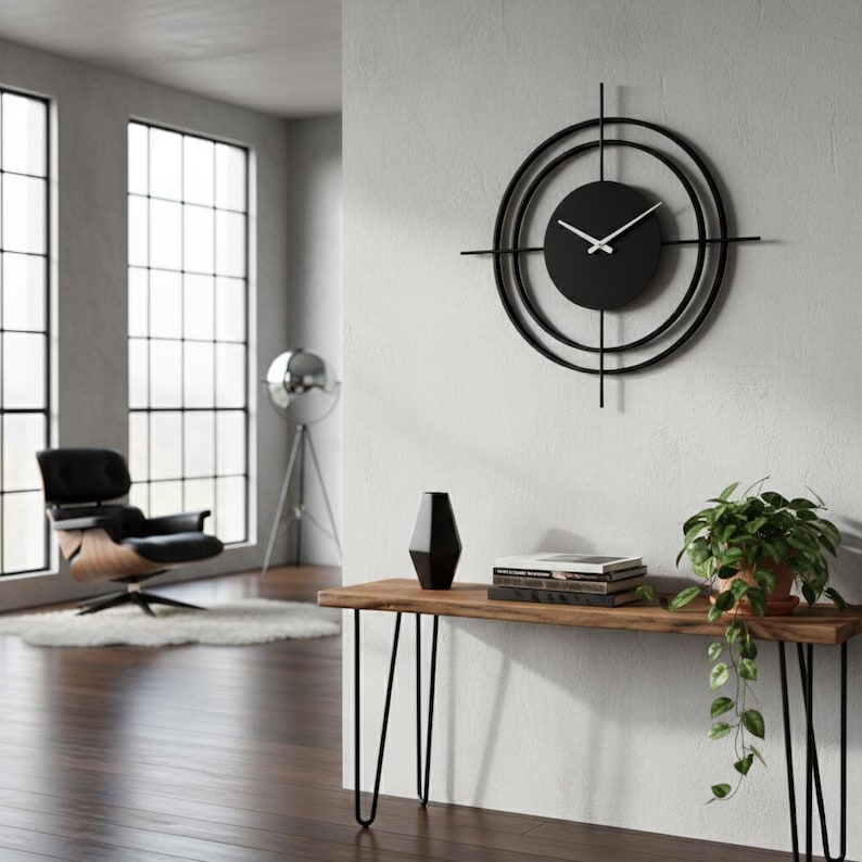 Large Modern Metal Wall Clock Minimalist Decorative Wall Decor Silent ...