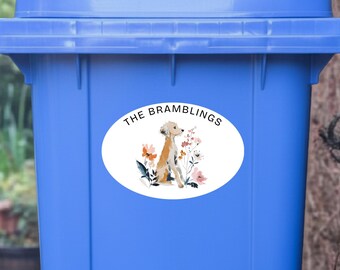 Personalised wheelie bin stickers, Shaggy dog bin decal, Animal themed waterproof vinyl bin number, House name road street address labels