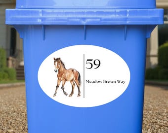 Pick and mix personalised wheelie bin stickers, Custom decals, House number address outdoor vinyl labels, Horses waterproof food caddy label