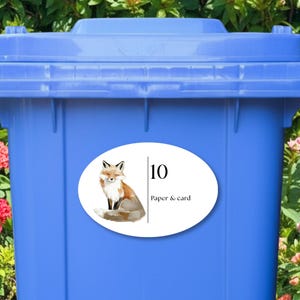 Any wording personalised wheelie bin stickers, Cute fox custom decal, House number outdoor labels, Nature themed waterproof vinyl label
