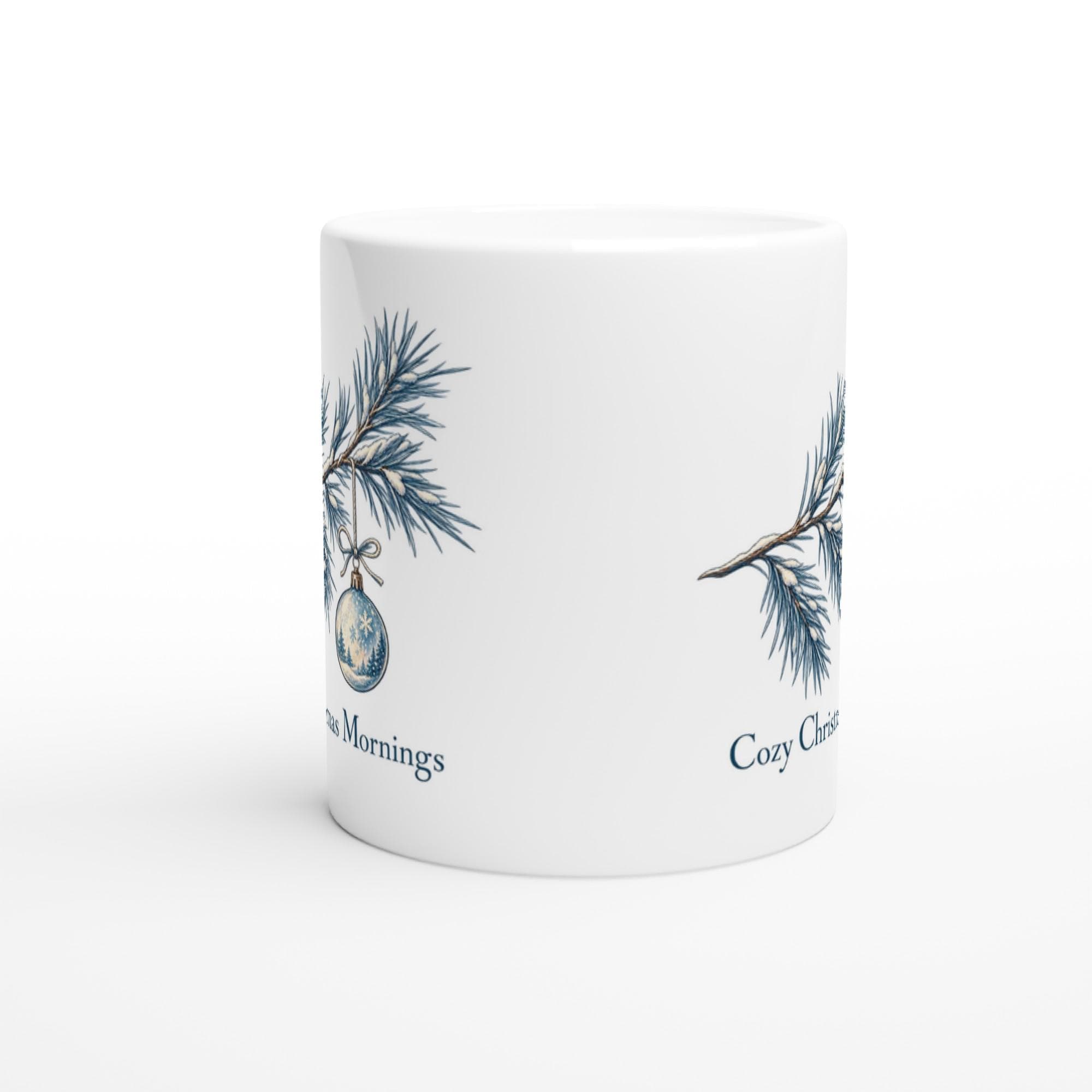 Cozy Christmas Mornings Mug featuring Minimalist Pine and Glacial Blue Design | Etsy product mockup