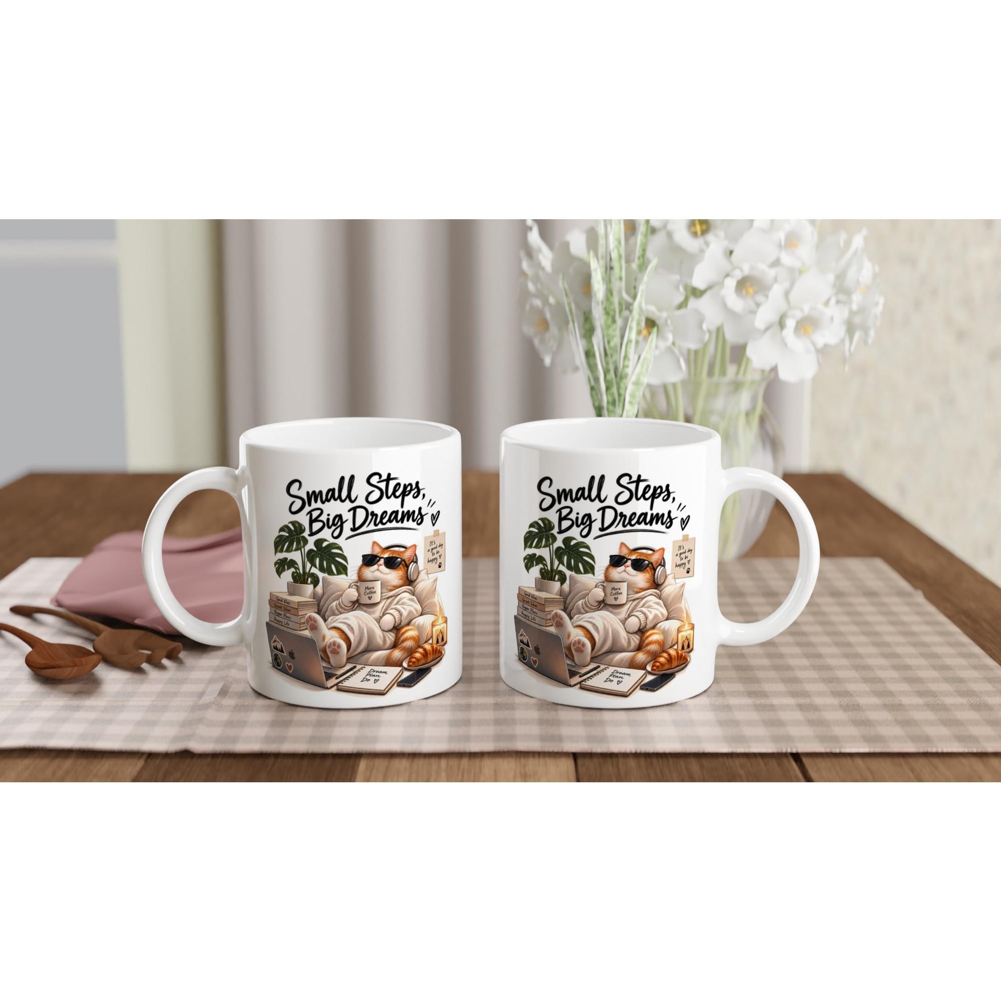 Small Steps Big Dreams Mug, Cozy Cat Coffee Mug, Motivational Cat Lover Gift, Cute Cat Illustration Mug, Work From Home Mug | Etsy product mockup