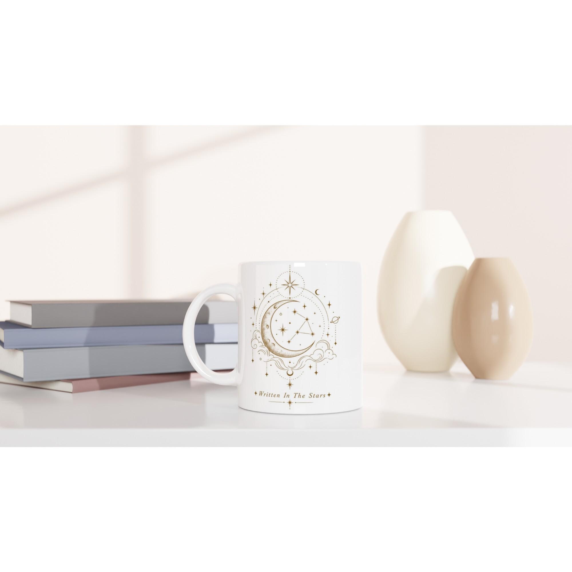 Written In The Stars Mug, Celestial Astrology Mug, Zodiac Coffee Cup, Minimalist Moon and Stars Mug, Gift for Her | Etsy product mockup
