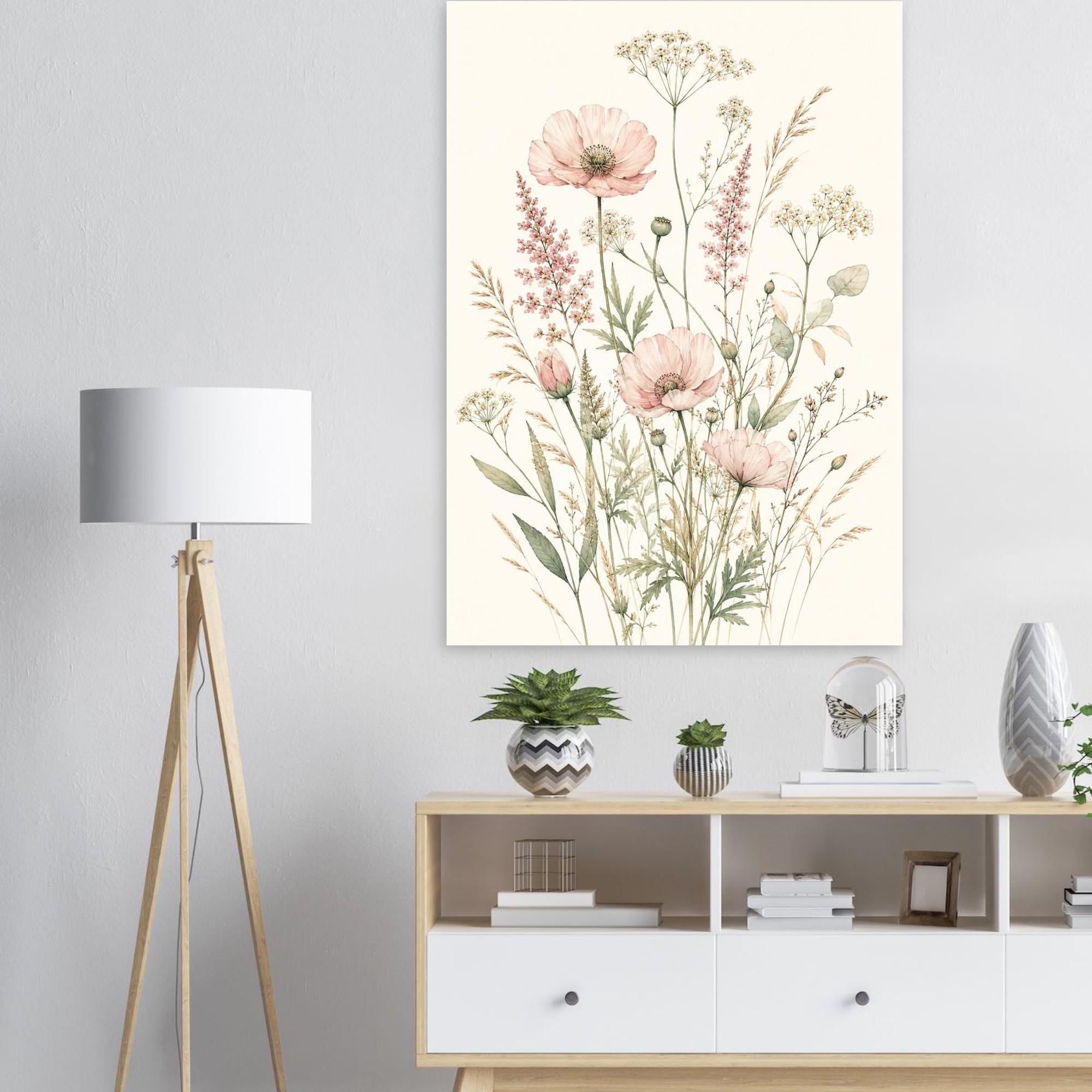 Wildflower Botanical Poster, Pastel Watercolor Wall Art, Sage Green Floral Print, Boho Nursery Decor, Minimalist Flower Wall Art | Etsy product mockup