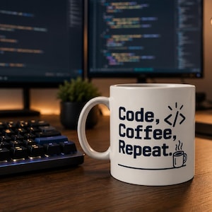 Code Coffee Repeat Mug for Developers Who Debug Better With Caffeine