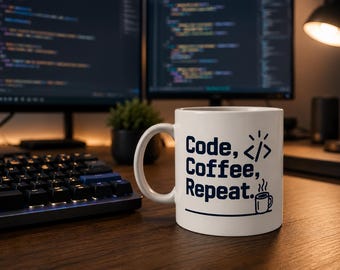 Mug Code Coffee Repeat pour les développeurs qui déboguent mieux grâce à la caféine