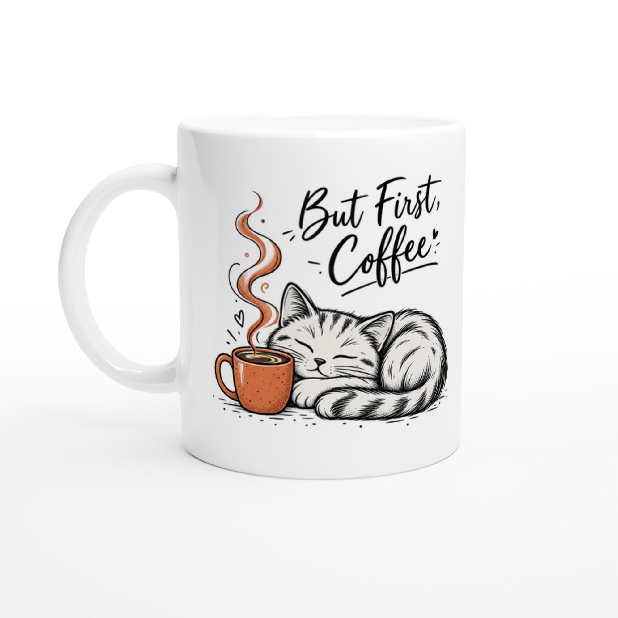 But First Coffee Mug, Cute Sleepy Cat Mug, Funny Coffee Lover Gift, Cat Lover Mug Minimalist Line Art Mug, Cute Cat Coffee Cup, Gift for Her | Etsy product mockup