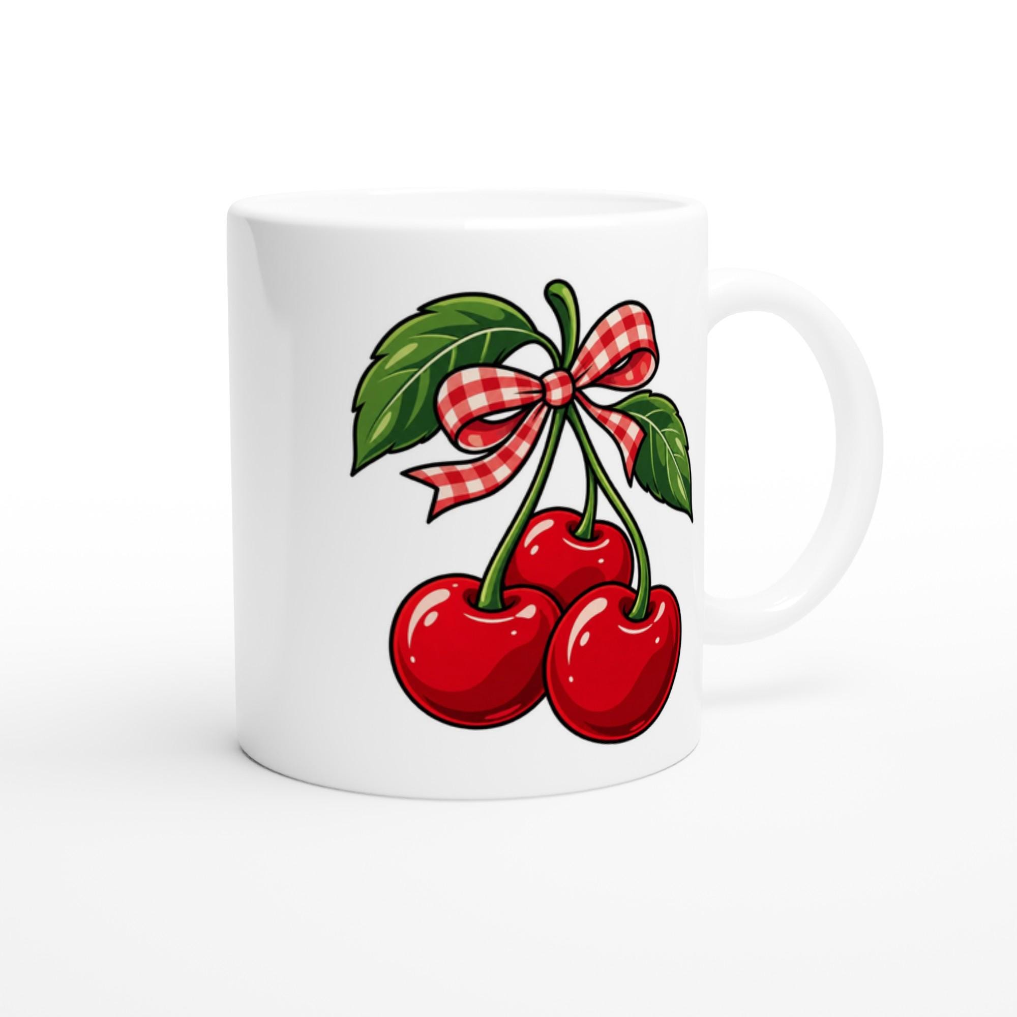 Cherry Print Coffee Mug, Cute Fruit Mug, Retro Cherry Aesthetic Cup, Fun Vector Fruit Mug, Trendy Cherry Gift Mug | Etsy product mockup