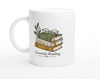 Mug « Lecture en cours », Mug pour amoureux des livres, Mug cadeau douillet pour lecteur, Tasse à l'esthétique livresque, Mug « Pile de livres »