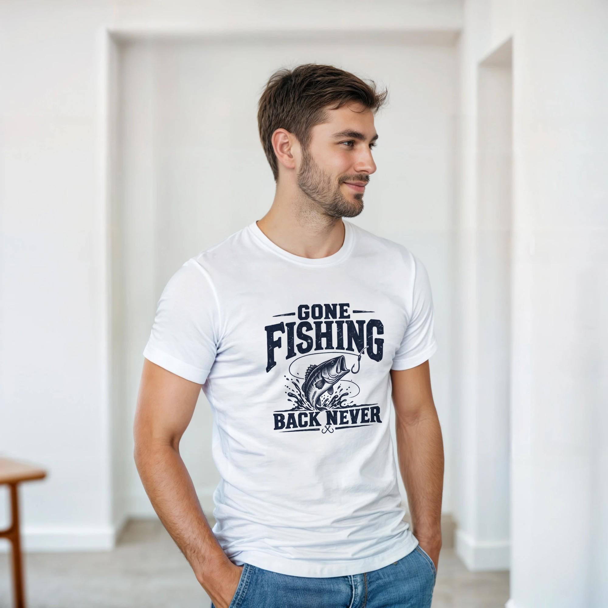 Gone Fishing Back Never Shirt for Dads Who'd Rather Be at the Lake | Etsy product mockup