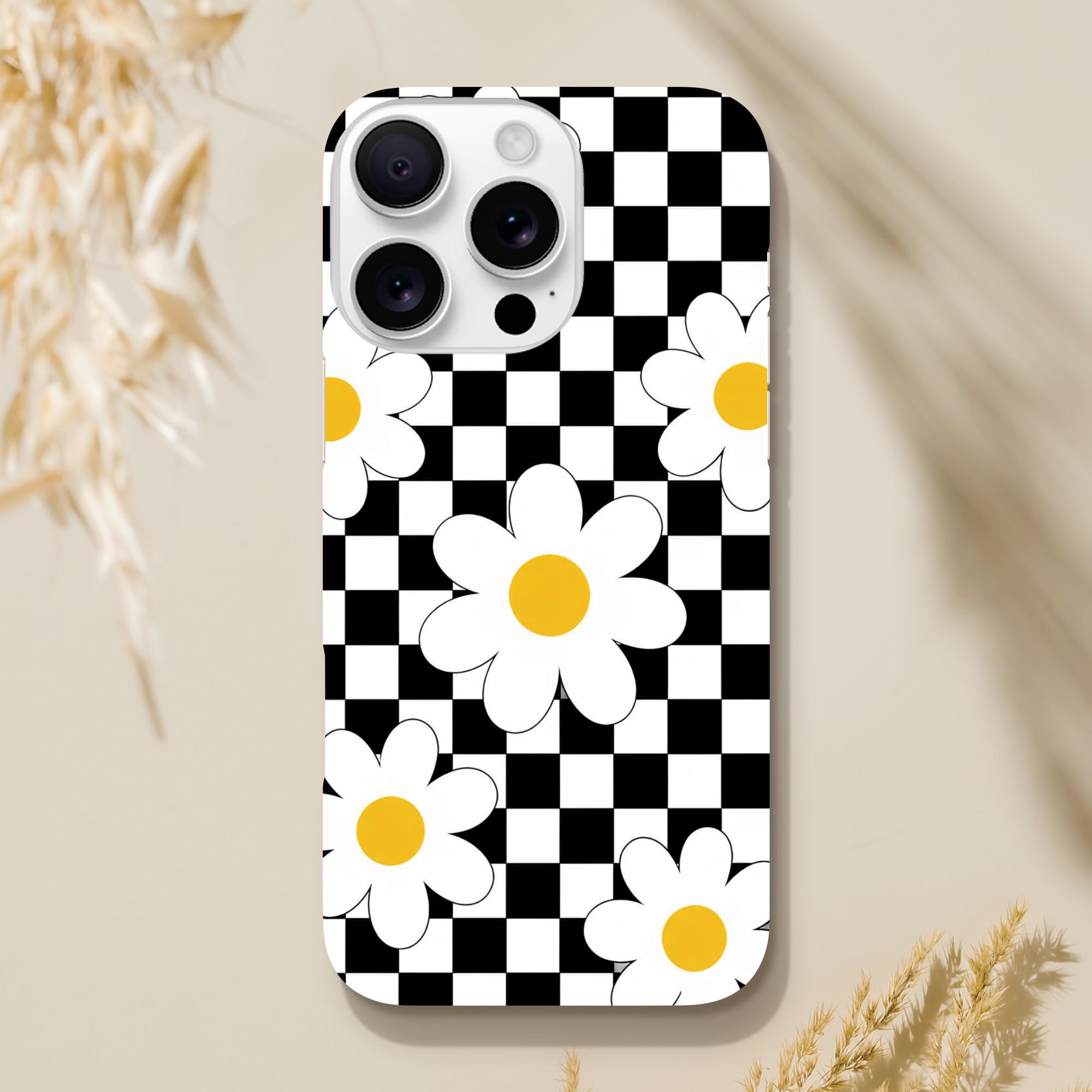 Checkerboard Daisy Phone Case, Retro Y2K Phone Case, Cute Daisy Pattern Case, Trendy Aesthetic Phone Case, Checkered Flower Case | Etsy product mockup