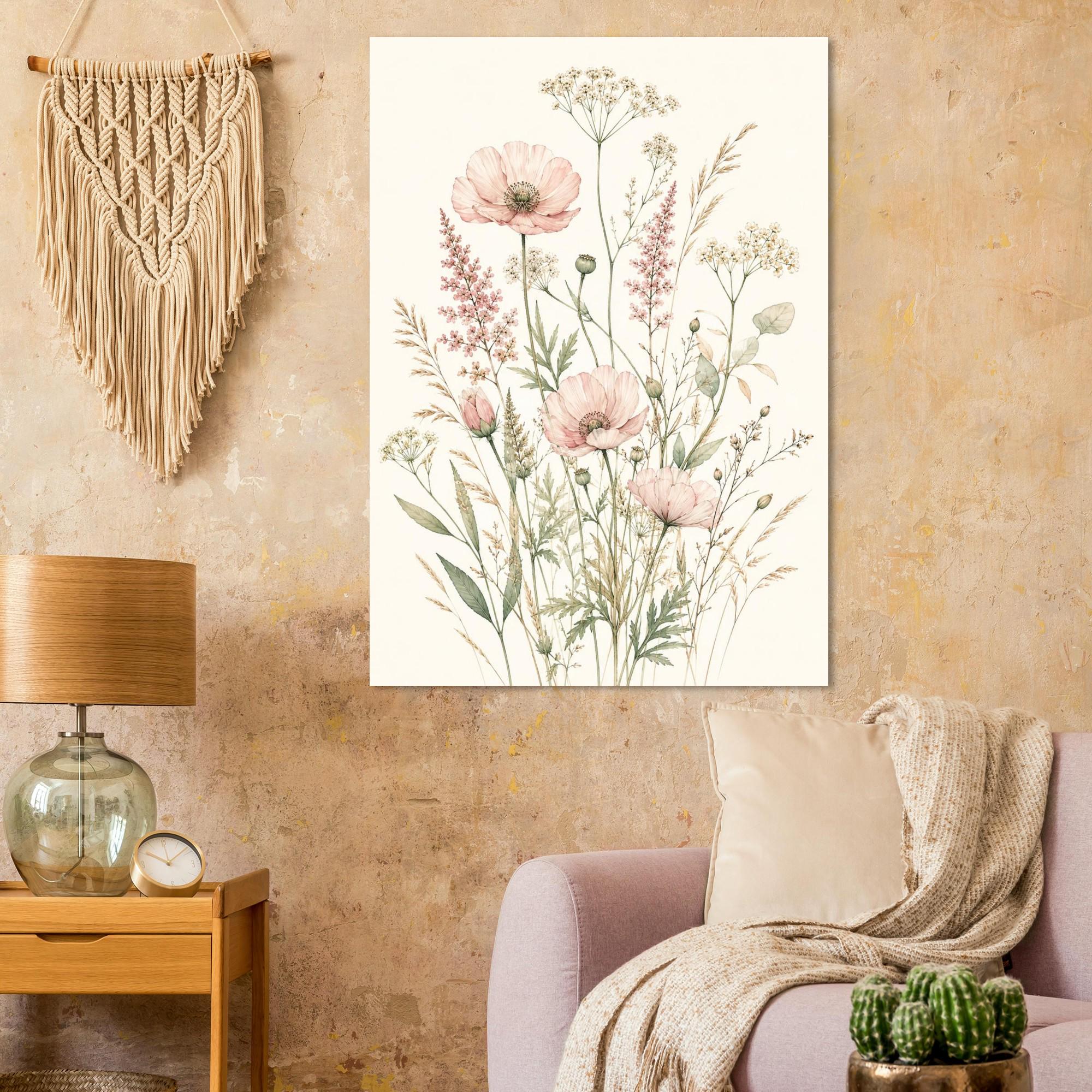 Wildflower Botanical Poster, Pastel Watercolor Wall Art, Sage Green Floral Print, Boho Nursery Decor, Minimalist Flower Wall Art | Etsy product mockup