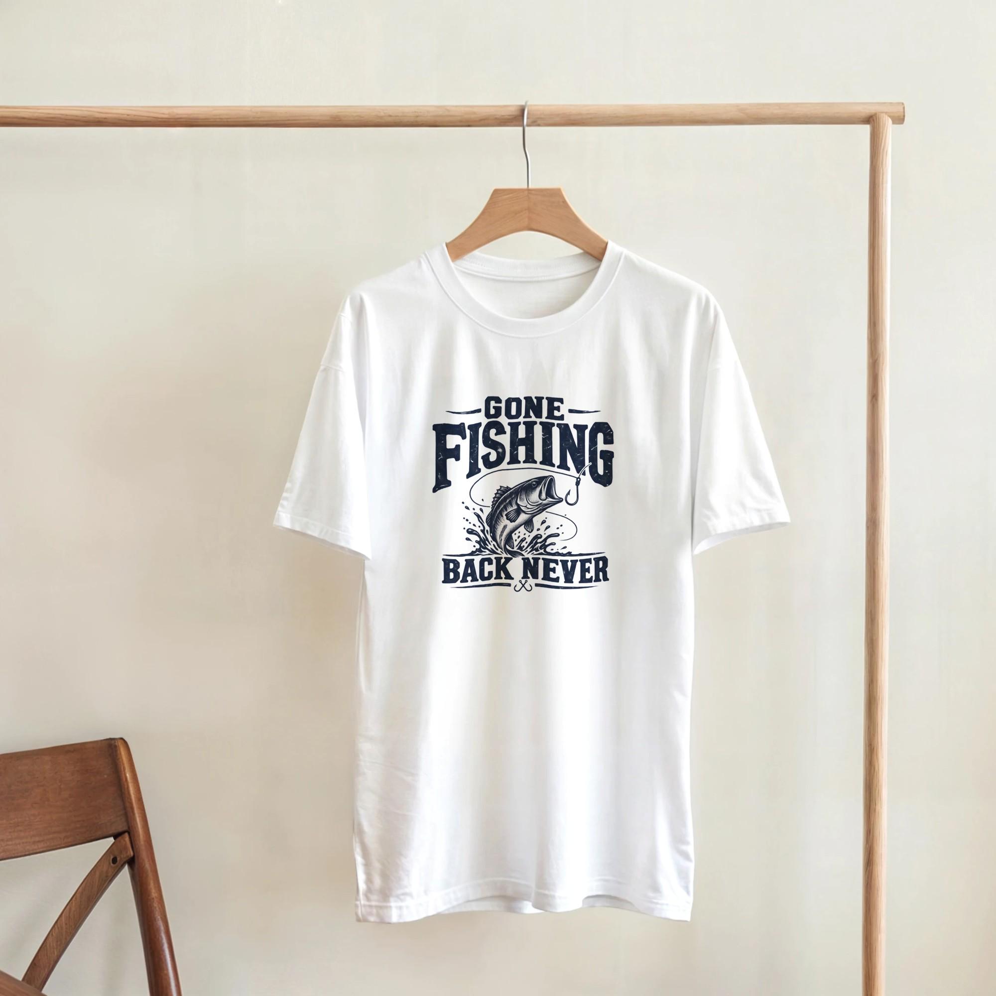 Gone Fishing Back Never Shirt for Dads Who'd Rather Be at the Lake | Etsy product mockup