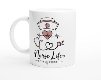 Mug « Vie d'infirmière », Tasse cadeau pour infirmière, Mug pour étudiante en soins infirmiers, Cadeau de remerciement pour infirmière, Mug « Battements de cœur »