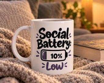 Mug « Batterie sociale faible » avec une icône de batterie amusante pour les introvertis qui ont besoin d'espace