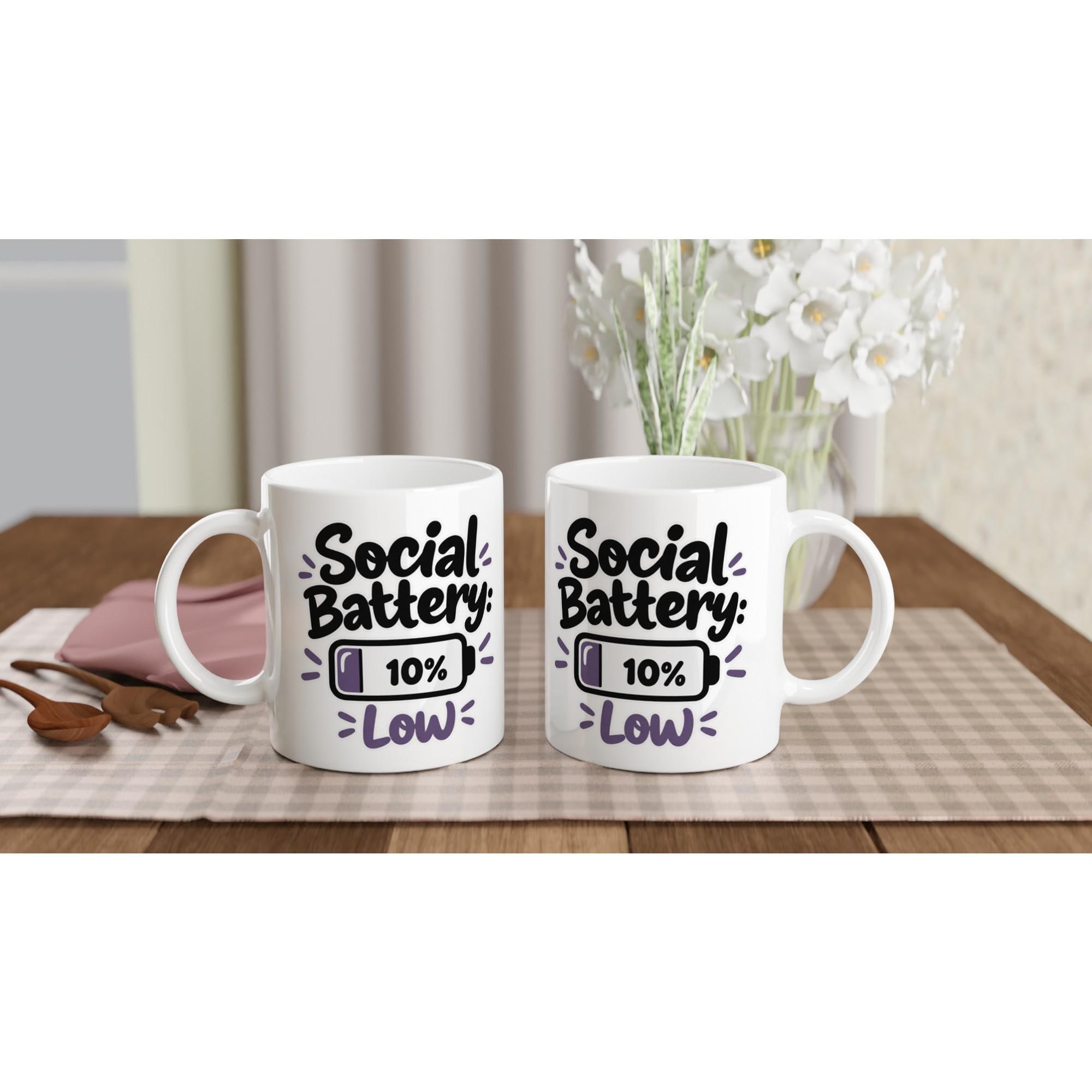 Social Battery Low Mug with Funny Battery Icon for Introverts Who Need Space | Etsy product mockup