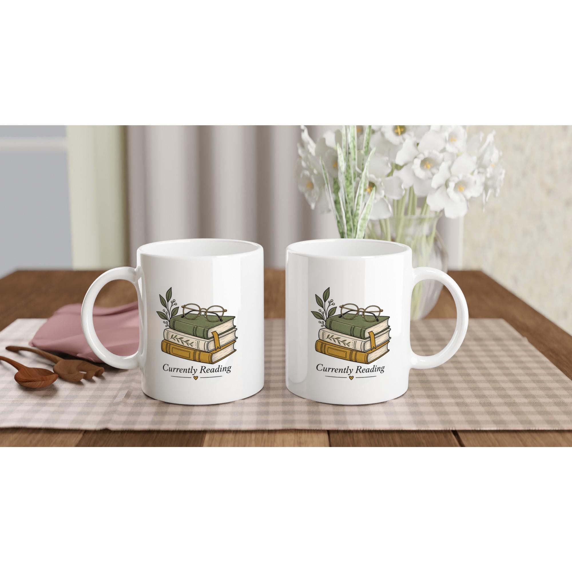 Currently Reading Mug, Book Lover Coffee Mug, Cozy Reader Gift Mug, Bookish Aesthetic Cup, Book Stack Coffee Mug | Etsy product mockup
