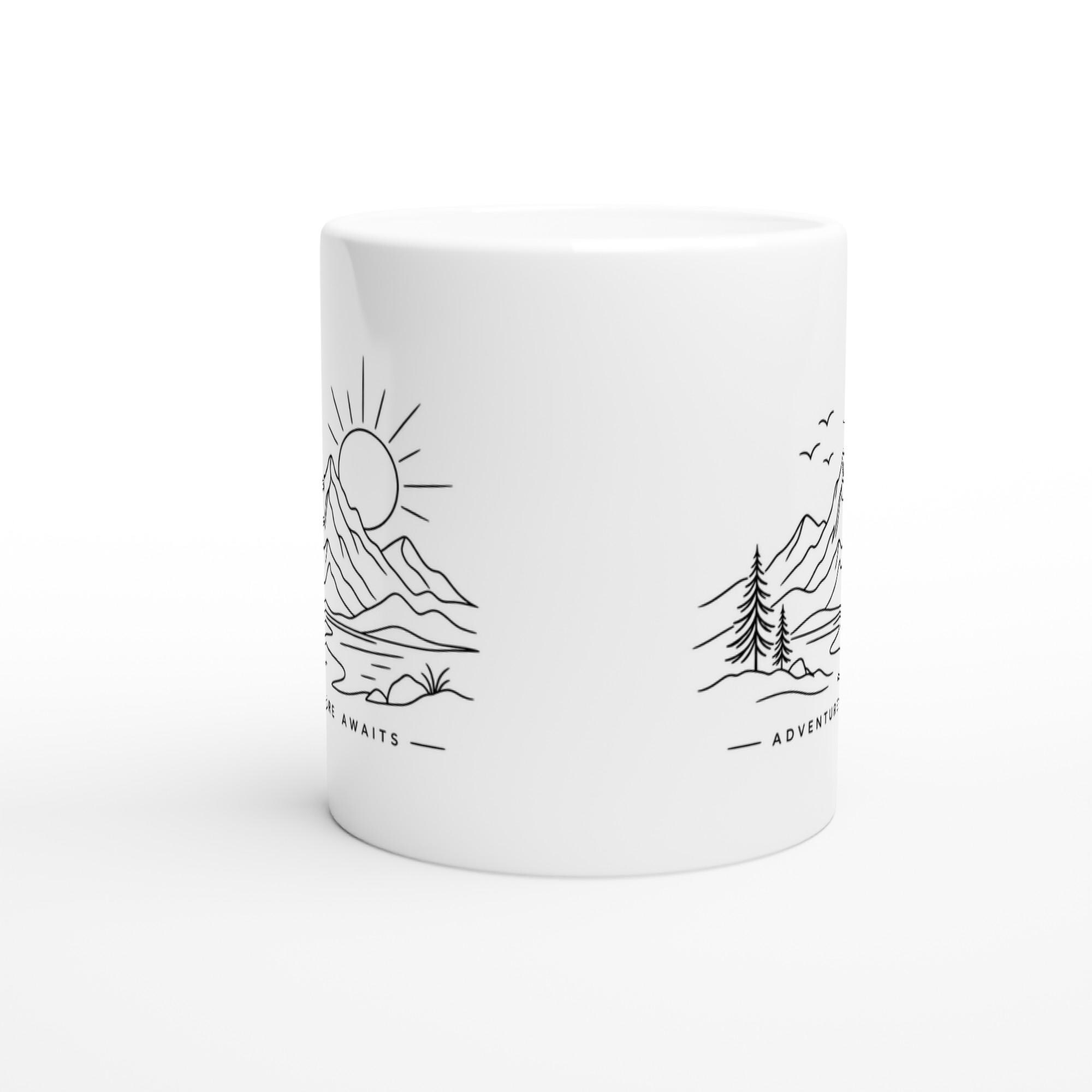 Adventure Awaits Mountain Mug, Minimalist Outdoor Coffee Cup, Hiking Gift Mug, Nature Lover Mug, Line Art Mountain Design | Etsy product mockup