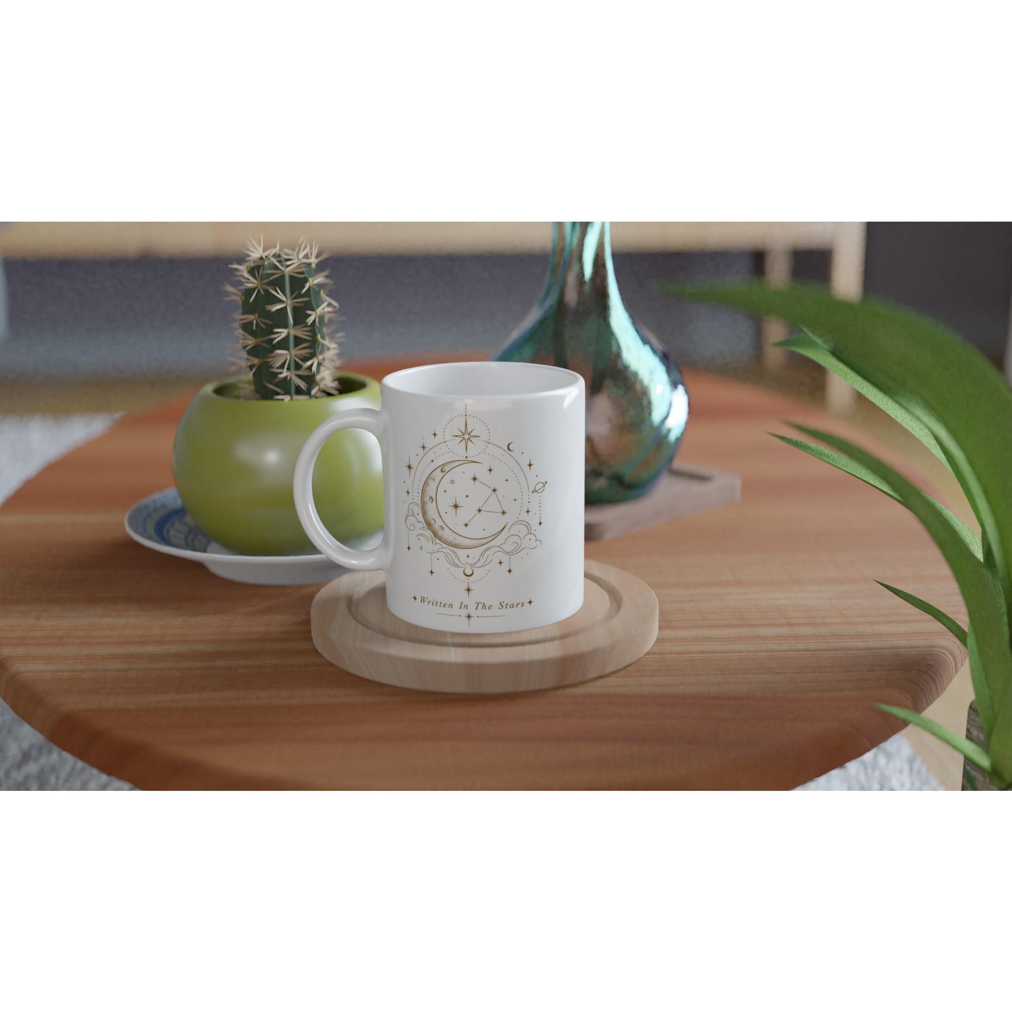 Written In The Stars Mug, Celestial Astrology Mug, Zodiac Coffee Cup, Minimalist Moon and Stars Mug, Gift for Her | Etsy product mockup