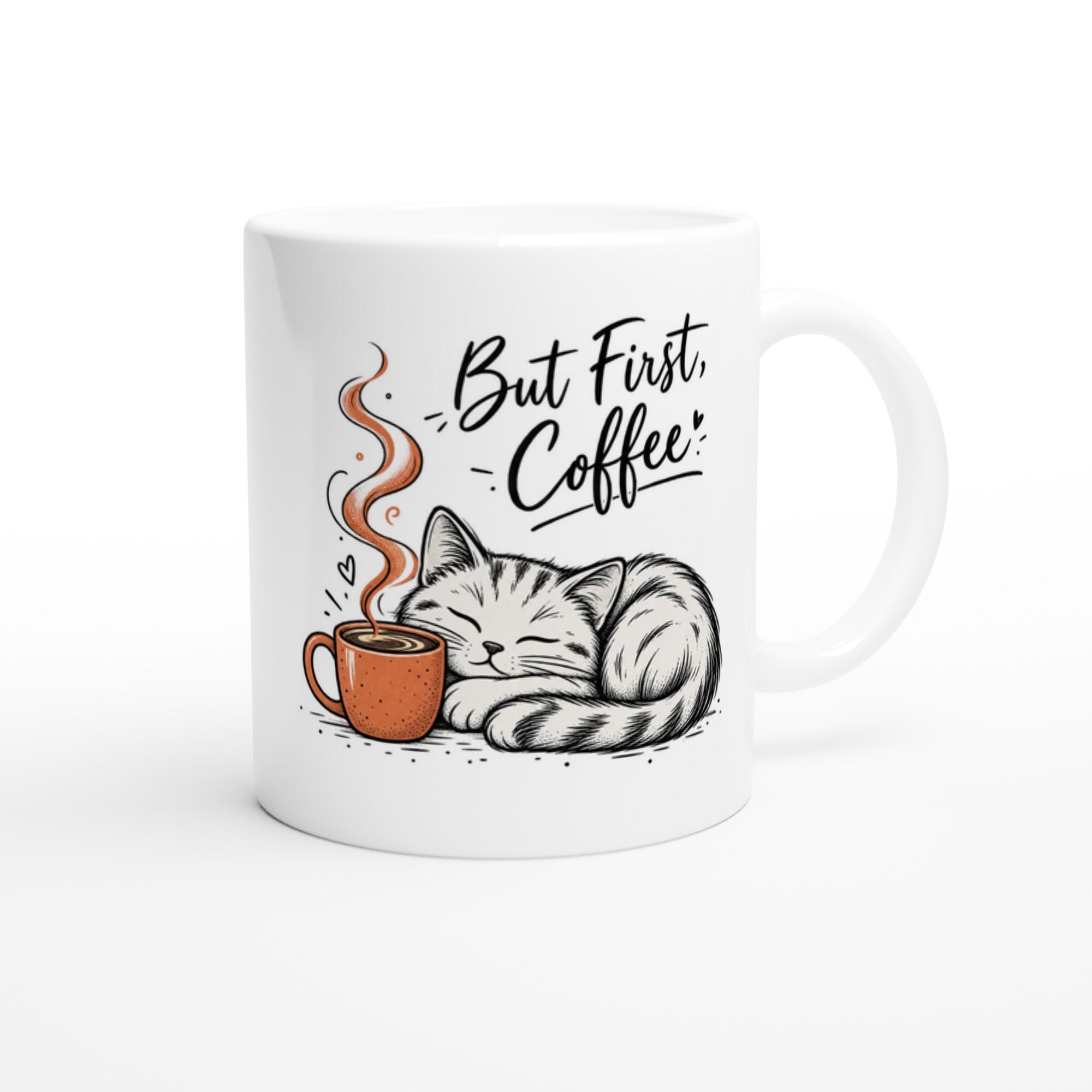 But First Coffee Mug, Cute Sleepy Cat Mug, Funny Coffee Lover Gift, Cat Lover Mug Minimalist Line Art Mug, Cute Cat Coffee Cup, Gift for Her | Etsy product mockup