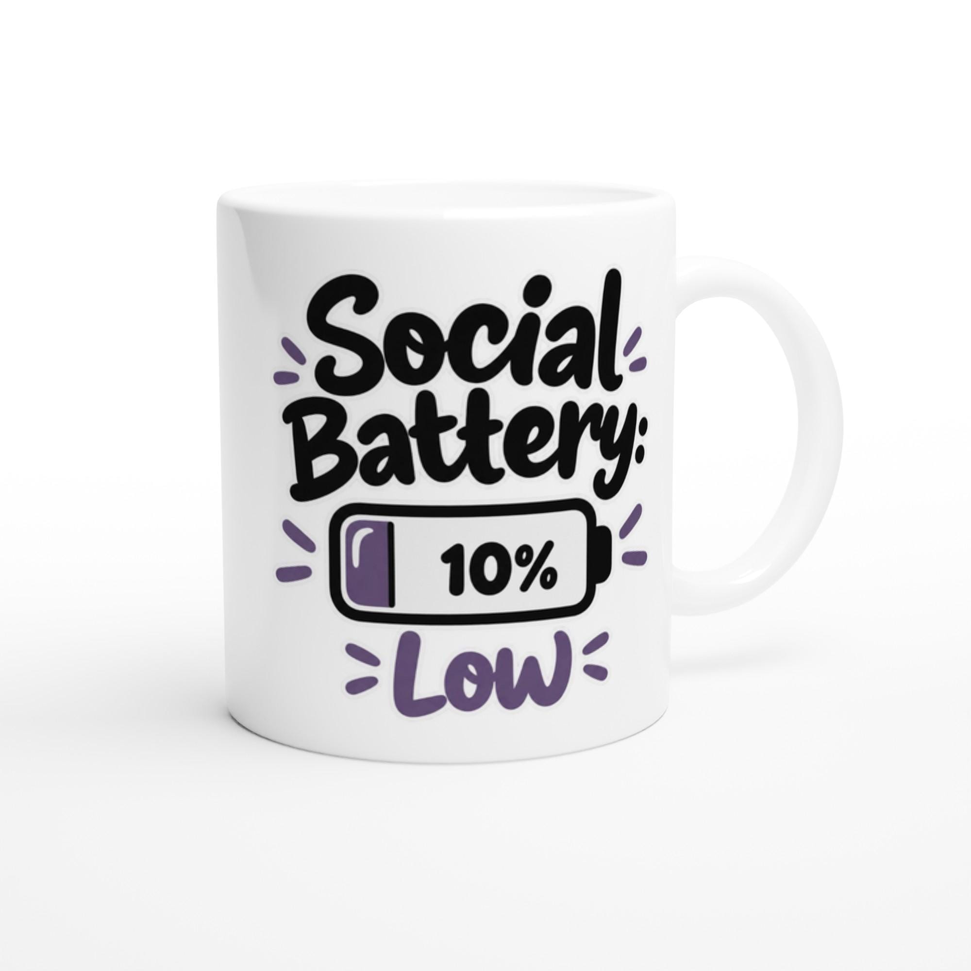 Social Battery Low Mug with Funny Battery Icon for Introverts Who Need Space | Etsy product mockup