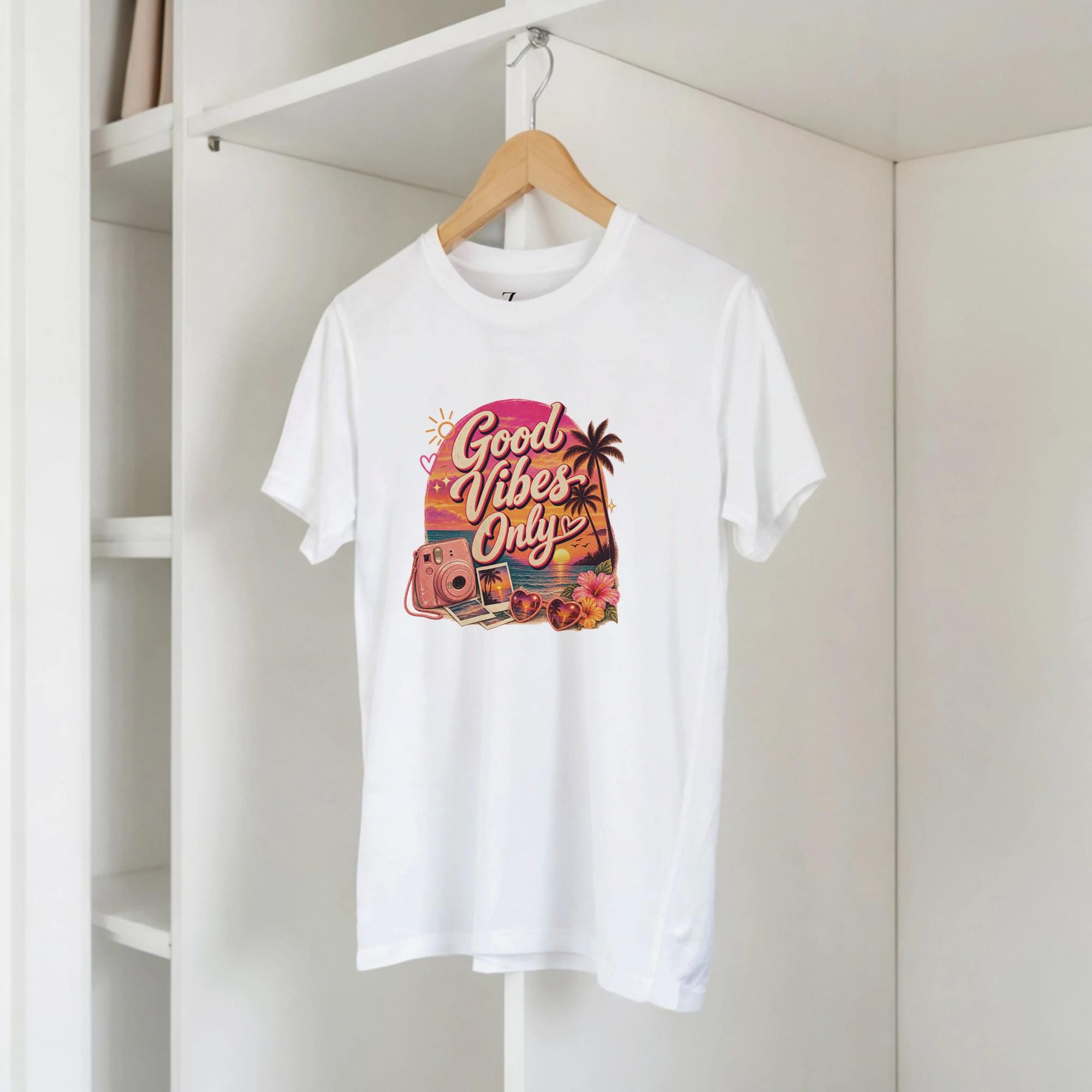 Good Vibes Only Retro Shirt, 2016 Aesthetic Tee, Nostalgic Sunset Graphic T-Shirt, Trendy Women's Tee, Retro Vibe Shirt | Etsy product mockup