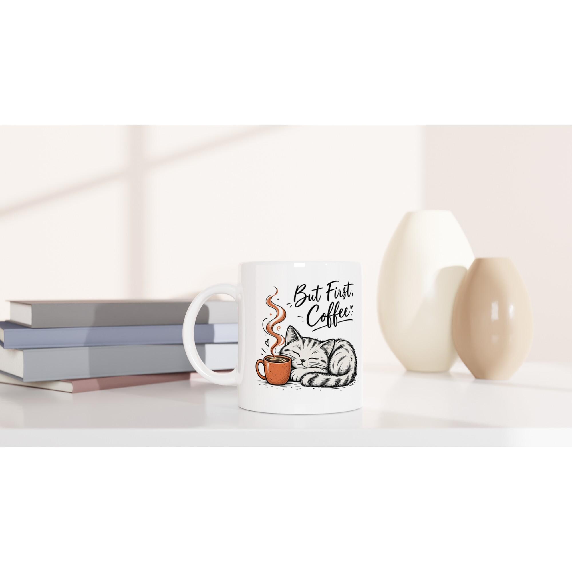But First Coffee Mug, Cute Sleepy Cat Mug, Funny Coffee Lover Gift, Cat Lover Mug Minimalist Line Art Mug, Cute Cat Coffee Cup, Gift for Her | Etsy product mockup