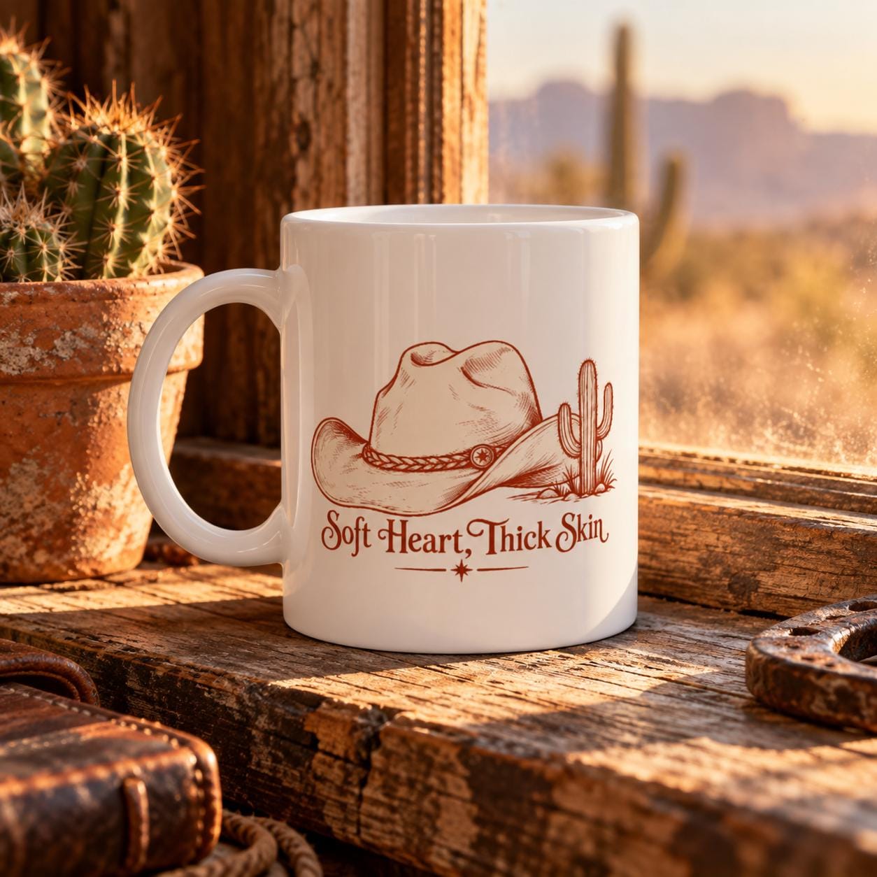Soft Heart Thick Skin Mug with Western Cowgirl Aesthetic and Cactus Design | Etsy product mockup