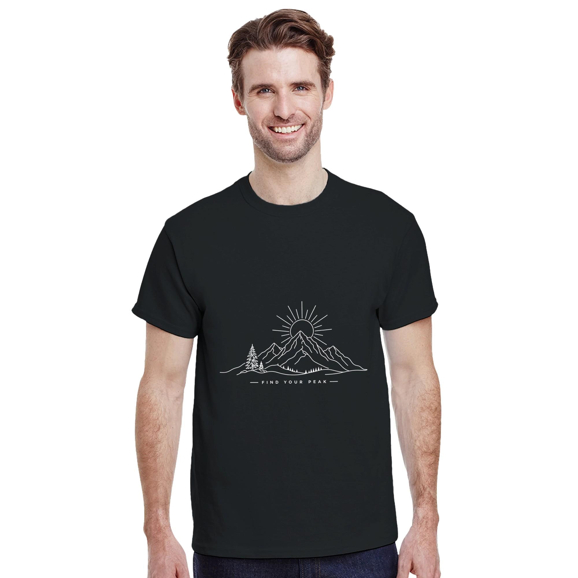 Find Your Peak Mountain Shirt, Minimalist Outdoor T-Shirt, Hiking Graphic Tee, Nature Lover Men's Shirt, Line Art Mountain Tee | Etsy product mockup