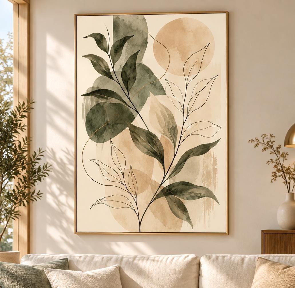 Quiet Luxury Abstract Botanical Poster in Muted Sage and Cream Tones | Etsy product mockup